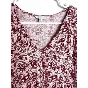 Lucky Brand Pink Floral Print Flutter Sleeve Top Size Medium V-Neck Collar